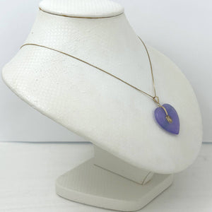 14k Solid Yellow Gold Heart Shaped Lavender Jade Love Pendant