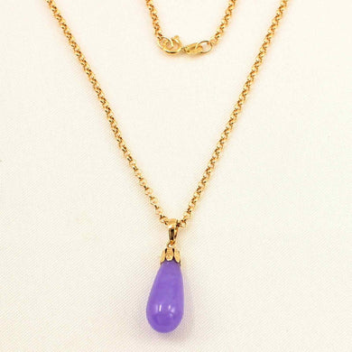14k Solid Yellow Gold Lavender Jade Pendant Necklace