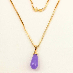 14k Solid Yellow Gold Lavender Jade Pendant Necklace