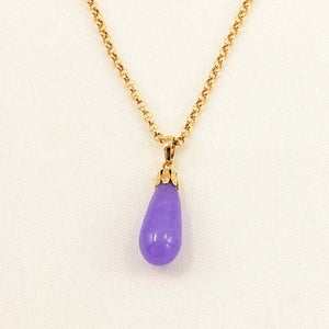 14k Solid Yellow Gold Lavender Jade Pendant Necklace