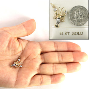 14k Solid Yellow Gold Lobster Diamond Pendant Necklace
