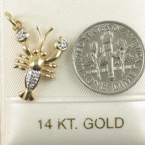 14k Solid Yellow Gold Lobster Diamond Pendant Necklace