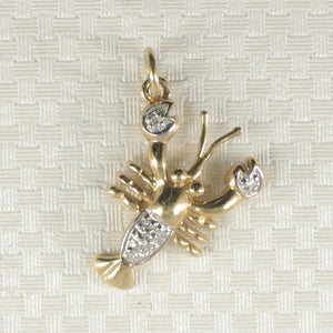 14k Solid Yellow Gold Lobster Diamond Pendant Necklace
