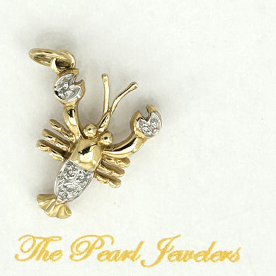 14k Solid Yellow Gold Lobster Diamond Pendant Necklace