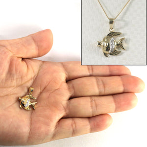 14k Solid Yellow Gold Marine Fish Diamond Pendant Necklace