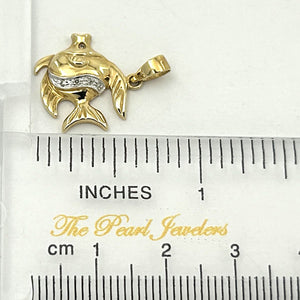 14k Solid Yellow Gold Marine Fish Diamond Pendant Necklace
