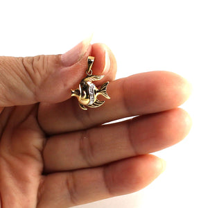 14k Solid Yellow Gold Marine Fish Diamond Pendant Necklace