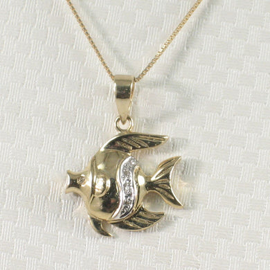14k Solid Yellow Gold Marine Fish Diamond Pendant Necklace