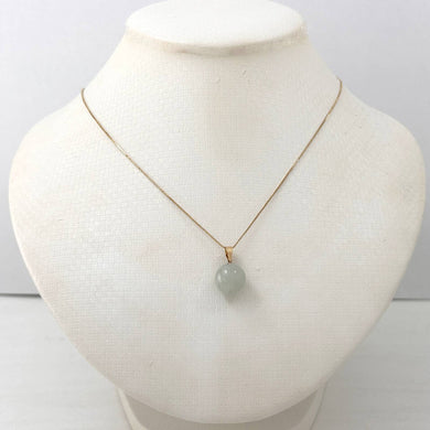 14kt Solid Yellow Gold Celadon Green Round Jade Pendant Necklace