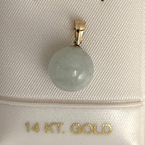 14kt Solid Yellow Gold Celadon Green Round Jade Pendant Necklace