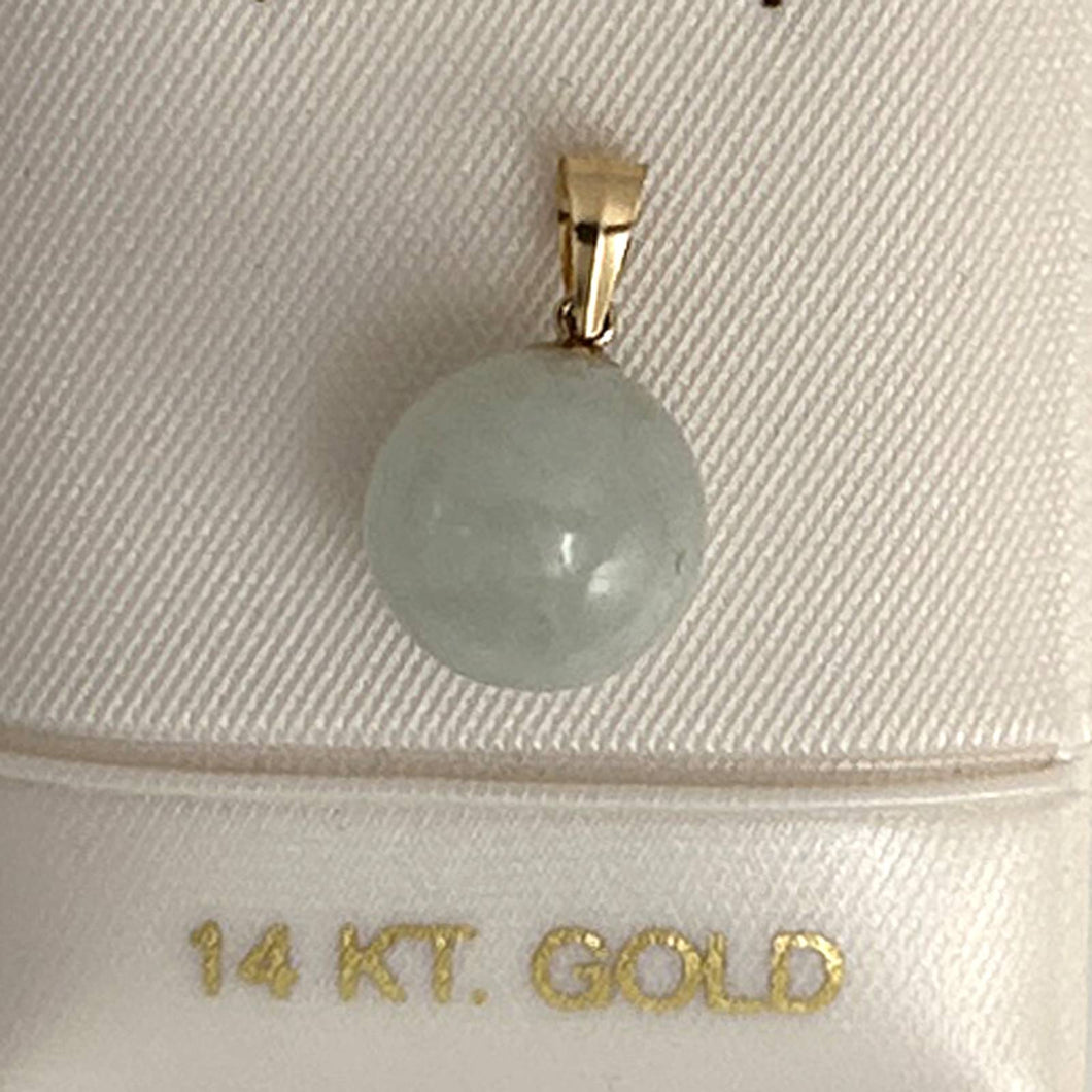 14kt Solid Yellow Gold Celadon Green Round Jade Pendant Necklace