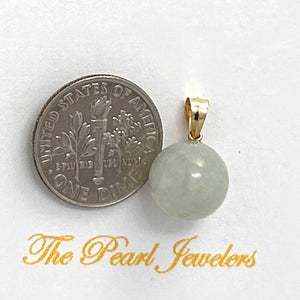 14kt Solid Yellow Gold Celadon Green Round Jade Pendant Necklace