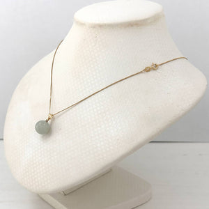 14kt Solid Yellow Gold Celadon Green Round Jade Pendant Necklace