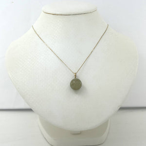 14kt Solid Yellow Gold 12 mm Round Bead Jade Pendant Necklace