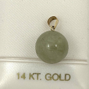 14kt Solid Yellow Gold 12 mm Round Bead Jade Pendant Necklace