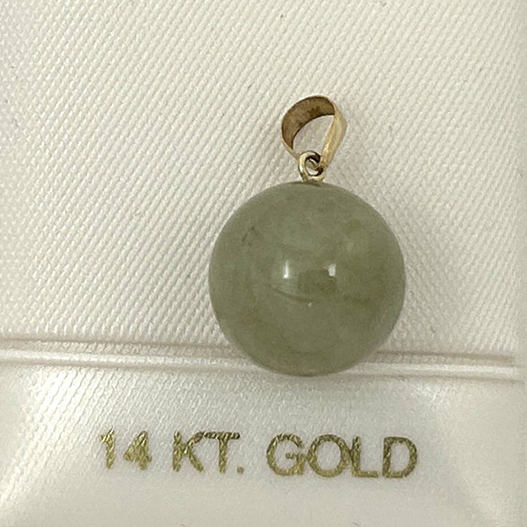 14kt Solid Yellow Gold 12 mm Round Bead Jade Pendant Necklace
