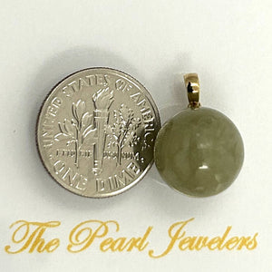 14kt Solid Yellow Gold 12 mm Round Bead Jade Pendant Necklace