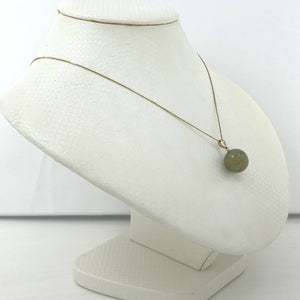 14kt Solid Yellow Gold 12 mm Round Bead Jade Pendant Necklace
