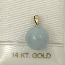 Load image into Gallery viewer, 14k Solid Yellow Gold 12 mm Round Bead Celadon Green Jade Pendant Necklace