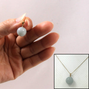 14k Solid Yellow Gold 12 mm Round Bead Celadon Green Jade Pendant Necklace