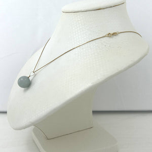 14k Solid Yellow Gold 12 mm Round Bead Celadon Green Jade Pendant Necklace