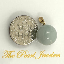 Load image into Gallery viewer, 14k Solid Yellow Gold 12 mm Round Bead Celadon Green Jade Pendant Necklace