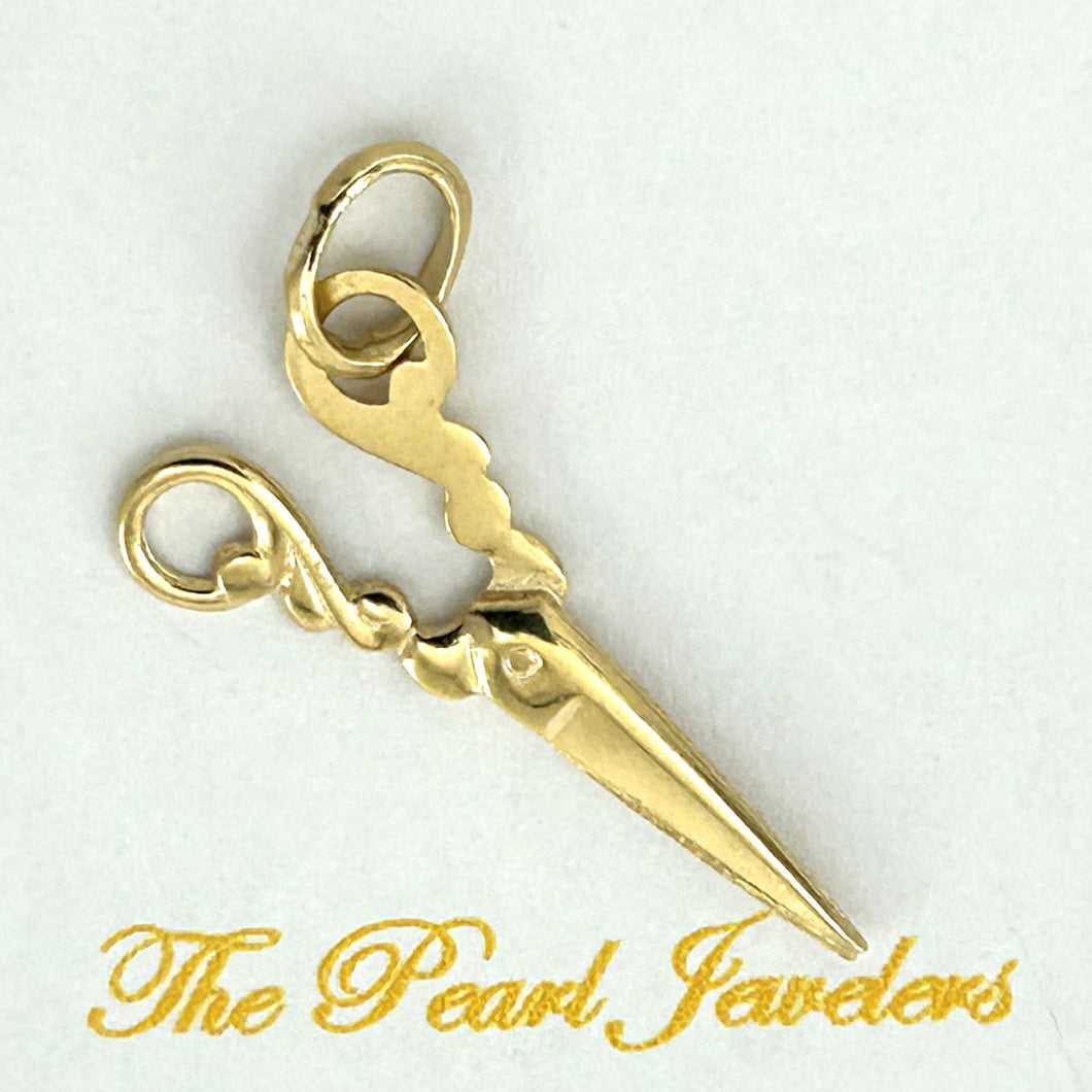 14K Solid Yellow Gold Scissors Charm Pendant