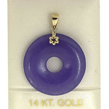 Load image into Gallery viewer, 14k Solid Yellow Gold Tablet Ring Shaped Lavender Jade Pendant