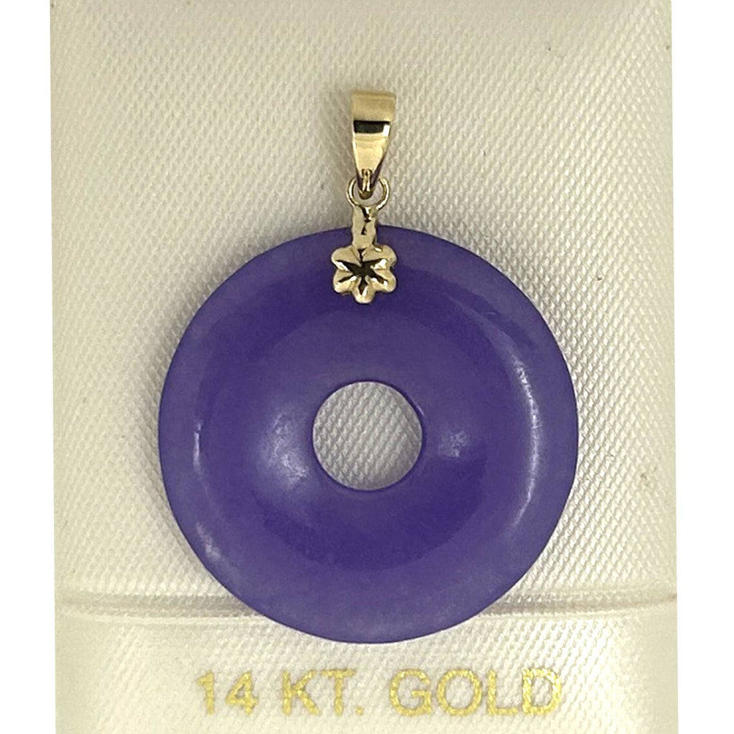 14k Solid Yellow Gold Tablet Ring Shaped Lavender Jade Pendant
