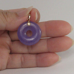 14k Solid Yellow Gold Tablet Ring Shaped Lavender Jade Pendant