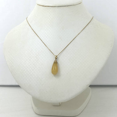 14k Solid Yellow Gold Yellow Jade Pendant Necklace