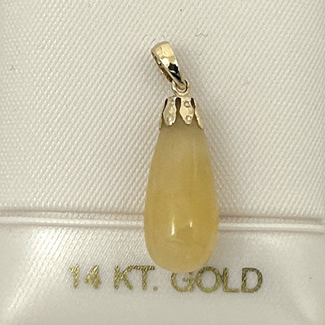14k Solid Yellow Gold Yellow Jade Pendant Necklace