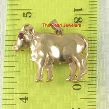Load image into Gallery viewer, 14K Solid Yellow Gold Chinese Zodiac Ox Pendant with Ruby Eye