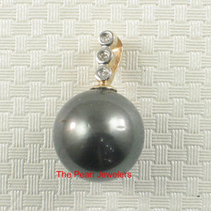 14k Yellow Gold Triple Diamond Bale Black Tahitian Pearl Pendant