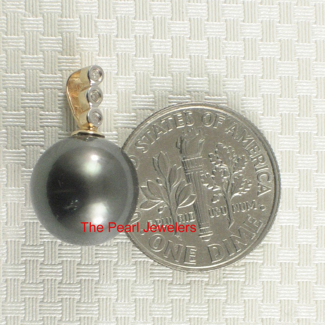 14k Yellow Gold Triple Diamond Bale Black Tahitian Pearl Pendant