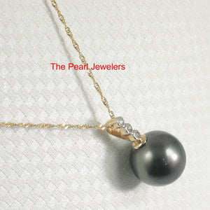 14k Yellow Gold Triple Diamond Bale Black Tahitian Pearl Pendant