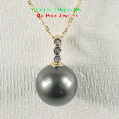14k Yellow Gold Triple Diamond Bale Black Tahitian Pearl Pendant