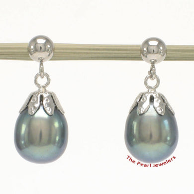 14K White Gold Claws Black Pearl Dangle Earrings