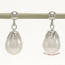 Load image into Gallery viewer, 14K White Gold White Pearl Dangle Earrings with Claws
