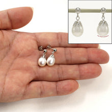 Load image into Gallery viewer, 14K White Gold White Pearl Dangle Earrings with Claws