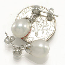 Load image into Gallery viewer, 14K White Gold White Pearl Dangle Earrings with Claws