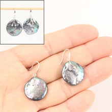 Load image into Gallery viewer, 14K White Gold Diamond Black Coin Pearl Hook Earrings