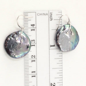 14K White Gold Diamond Black Coin Pearl Hook Earrings