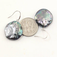 Load image into Gallery viewer, 14K White Gold Diamond Black Coin Pearl Hook Earrings