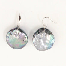 Load image into Gallery viewer, 14K White Gold Diamond Black Coin Pearl Hook Earrings