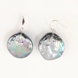 14K White Gold Diamond Black Coin Pearl Hook Earrings