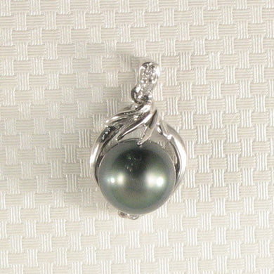 14k White Gold Diamond & Black Tahitian Pearl Pendant