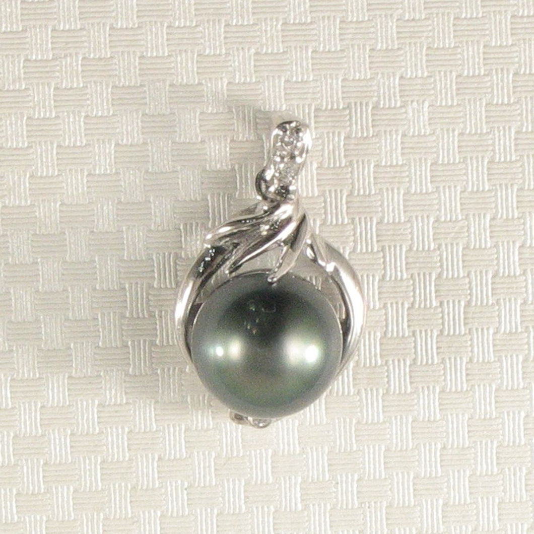 14k White Gold Diamond & Black Tahitian Pearl Pendant