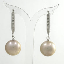 Load image into Gallery viewer, 14K White Gold Diamond Pink Pearl Dangle Earrings