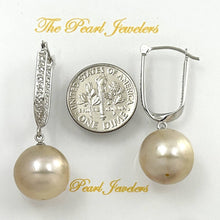 Load image into Gallery viewer, 14K White Gold Diamond Pink Pearl Dangle Earrings